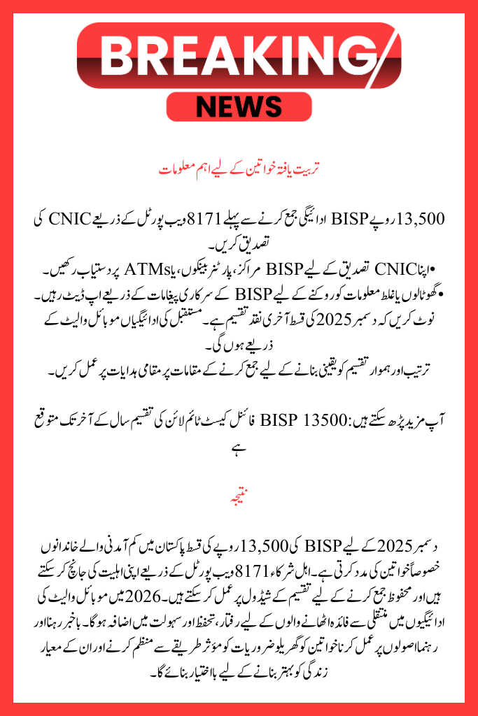 BISP Rs 13,500 Support