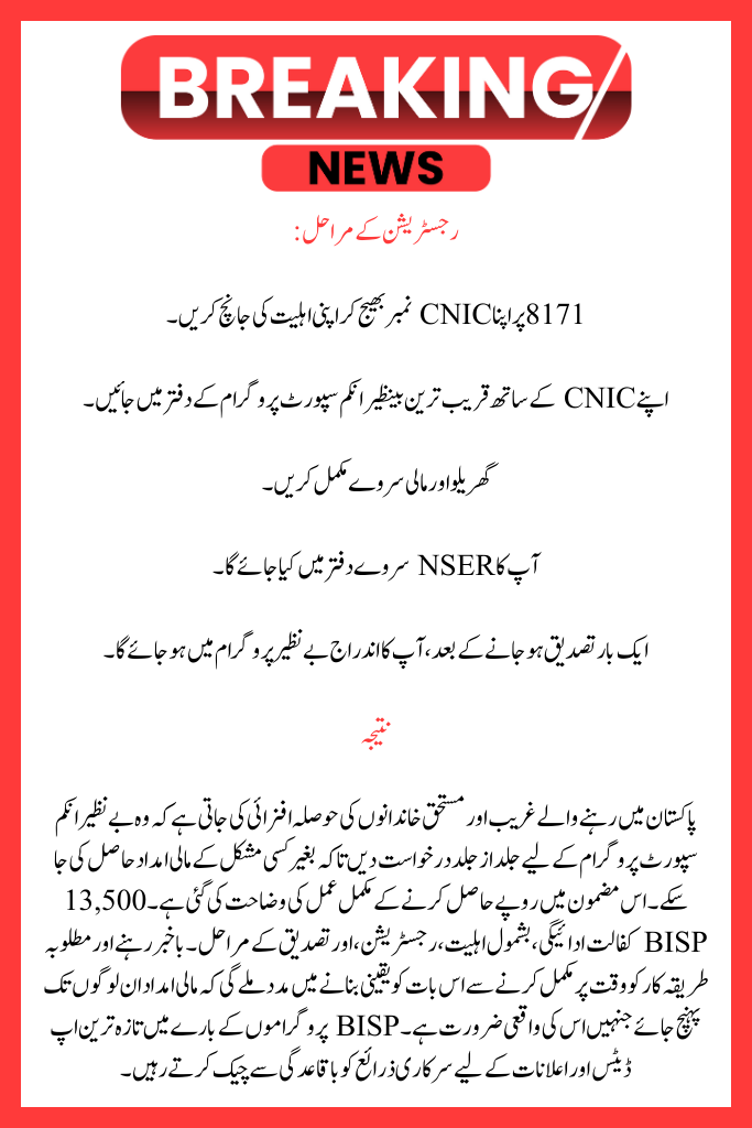 Conditions for the BISP Settlement Program's Verified Payments of Rs. 13500